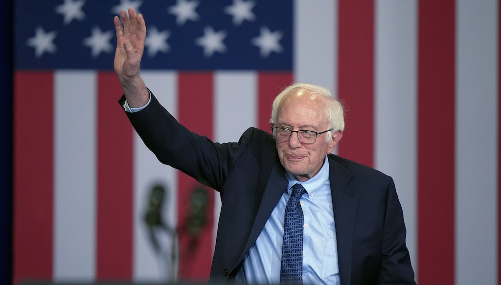 Sen. Bernie Sanders, I-Vt., speaks before President Joe Biden arrives to deliver remarks on lowering the cost of prescription drugs, at NHTI Concord Community College, Tuesday, Oct. 22, 2024, in Concord, N.H. (AP)