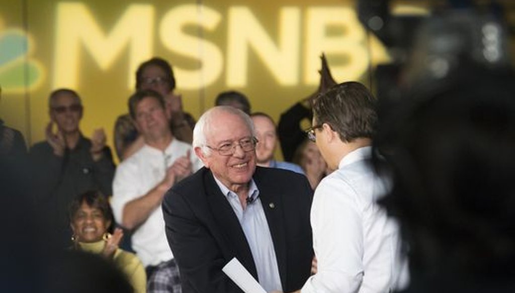 Former presidential candidate Bernie Sanders (left) did a town hall meeting in Kenosha, Wis., that was broadcast by MSNBC on Dec. 12, 2016. (Milwaukee Journal Sentinel/Mark Hoffman)