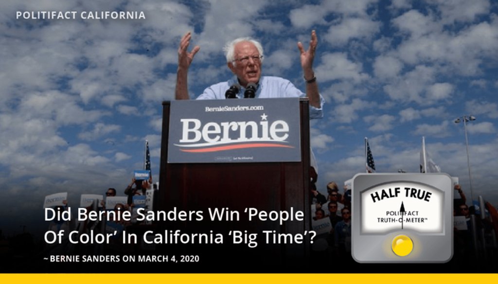 Vermont Sen. Bernie Sanders claimed he won people of color "big time" in California's primary. That's Half True.