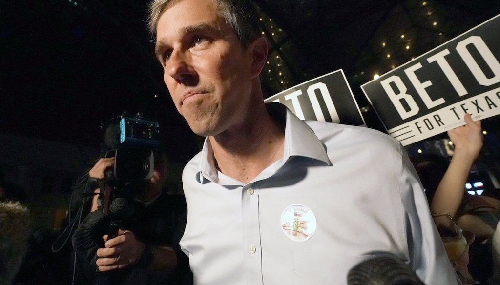 Texas Democrat gubernatorial candidate Beto O'Rourke listens to a question from a reporter during a primary election night gathering in Fort Worth, Texas, on March 1, 2022. (AP)