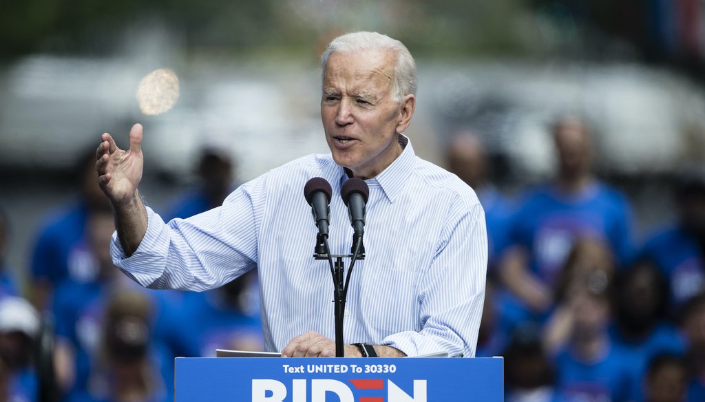 Democratic presidential candidate and former Vice President Joe Biden during a campaign rally at Eakins Oval in Philadelphia, Saturday, May 18, 2019. (AP