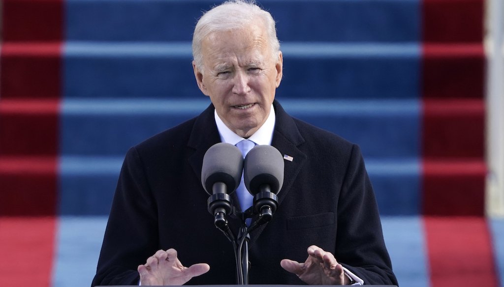 President Joe Biden speaks during the 59th Presidential Inauguration at the U.S. Capitol in Washington, Jan. 20, 2021. (AP)