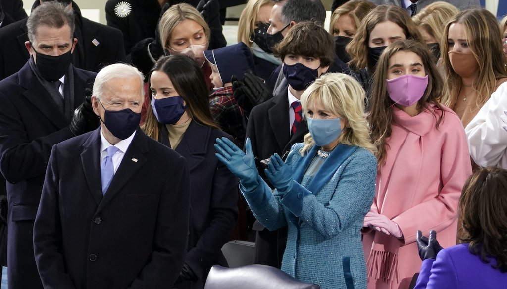 President-elect Joe Biden arrives, with his wife Jill Biden, and members of his family to be sworn in as 46th president of the United States during the 59th Presidential Inauguration at the U.S. Capitol in Washington, Wednesday, Jan. 20, 2021. (AP)