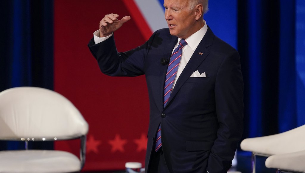 President Joe Biden participates in a CNN town hall at the Baltimore Center Stage Pearlstone Theater, Thursday, Oct. 21, 2021, in Baltimore. (AP)