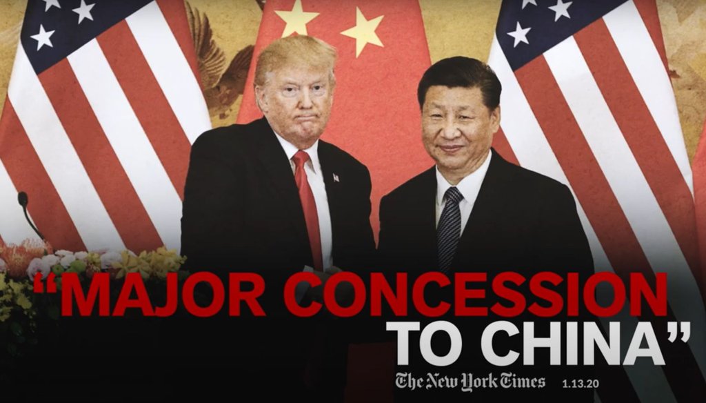 This is part of an ad from Joe Biden's presidential campaign that attacks President Donald Trump's trade policy with China. (Screenshot)