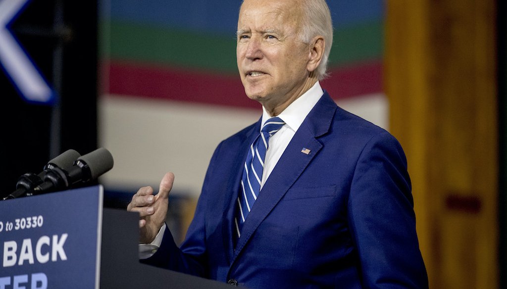 Democratic presidential candidate Joe Biden talks about his economic program at a campaign even in Delaware. (AP Photo/Andrew Harnik)