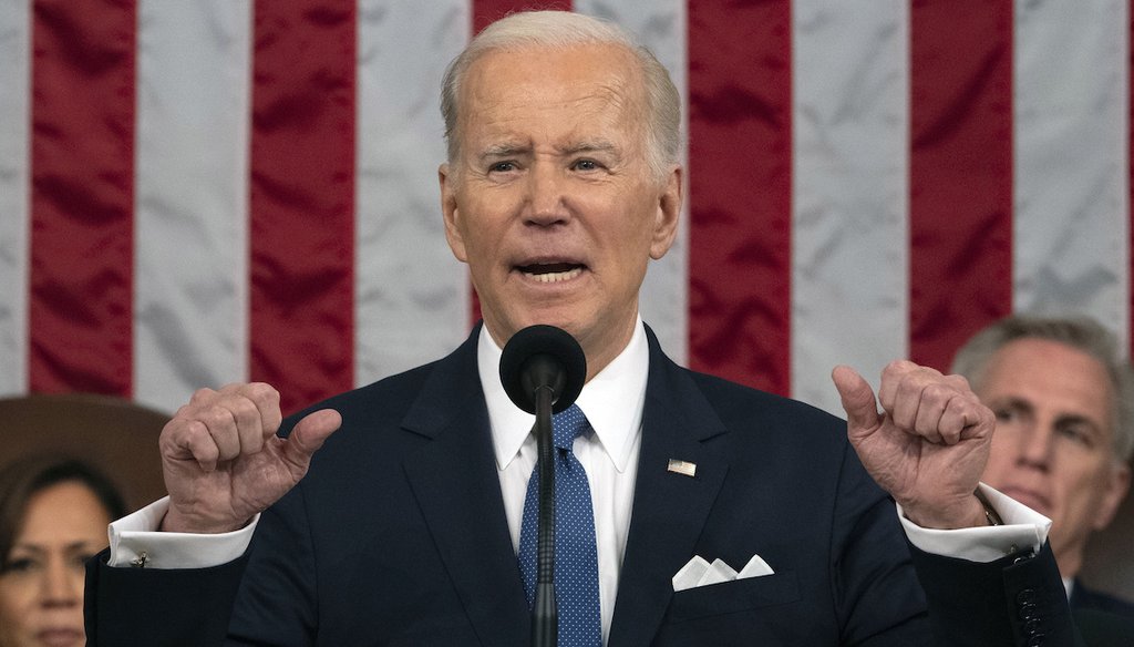 President Joe Biden delivers the State of the Union address Feb. 7, 2023, to a joint session of Congress at the U.S. Capitol in Washington. Biden is set to use his 2024 State of the Union address to promote his vision for a second term. (AP)