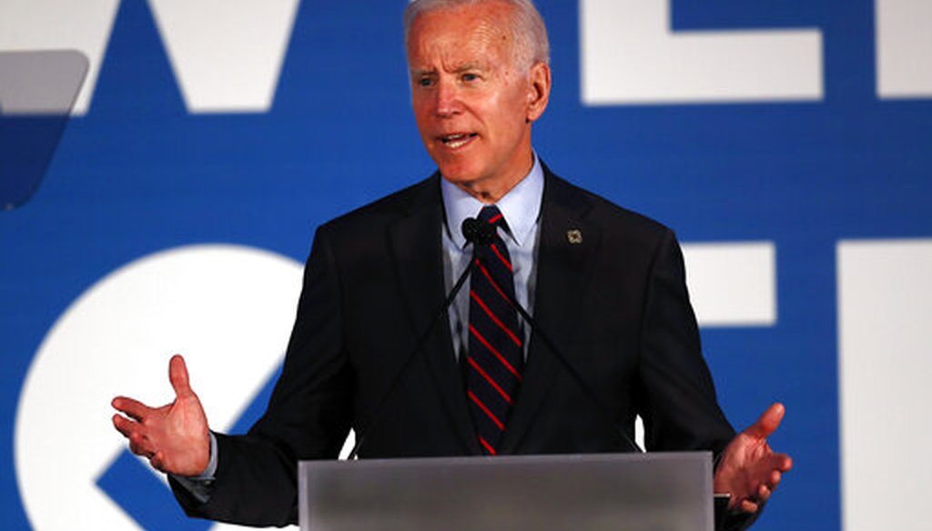Joe Biden on November 3 campaigned in Virginia for Democratic legislative candidates. The above picture is from a campaign event this spring.  (AP Photo/John Bazemore)