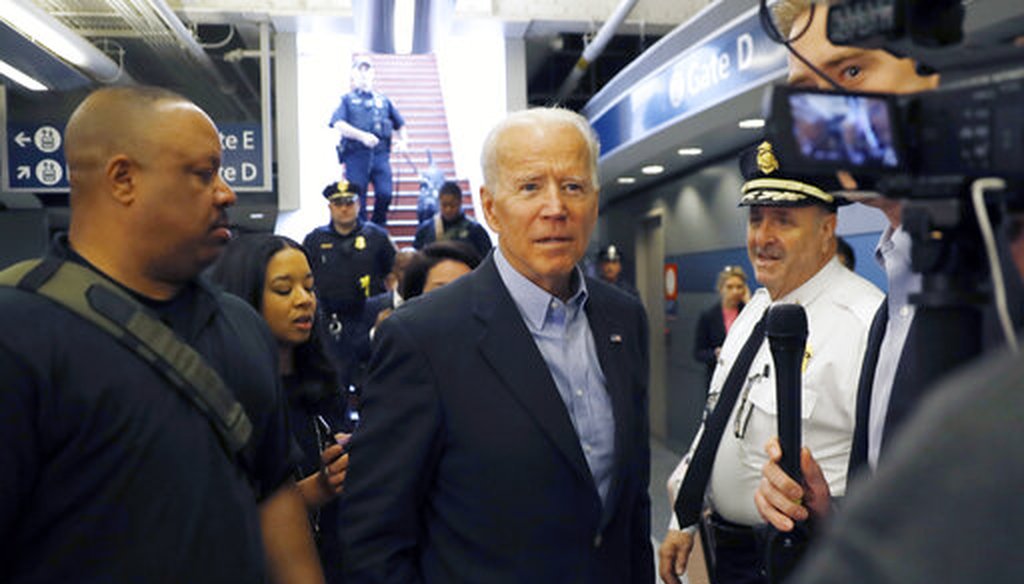Former Vice President and Democratic presidential candidate Joe Biden arrives at the Wilmington train station April 25, 2019, in Wilmington, Del. (AP)