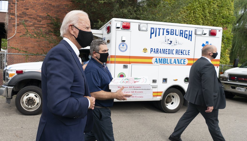 Democratic presidential candidate former Vice President Joe Biden arrives as he visits Pittsburgh Local Fire Fighters No. 1 in Pittsburgh, Pa.(AP Photo/Carolyn Kaster)