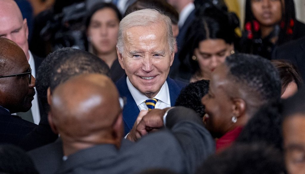 President Joe Biden greets audience members during a Black History Month reception at the White House on Feb. 6, 2024. (AP)