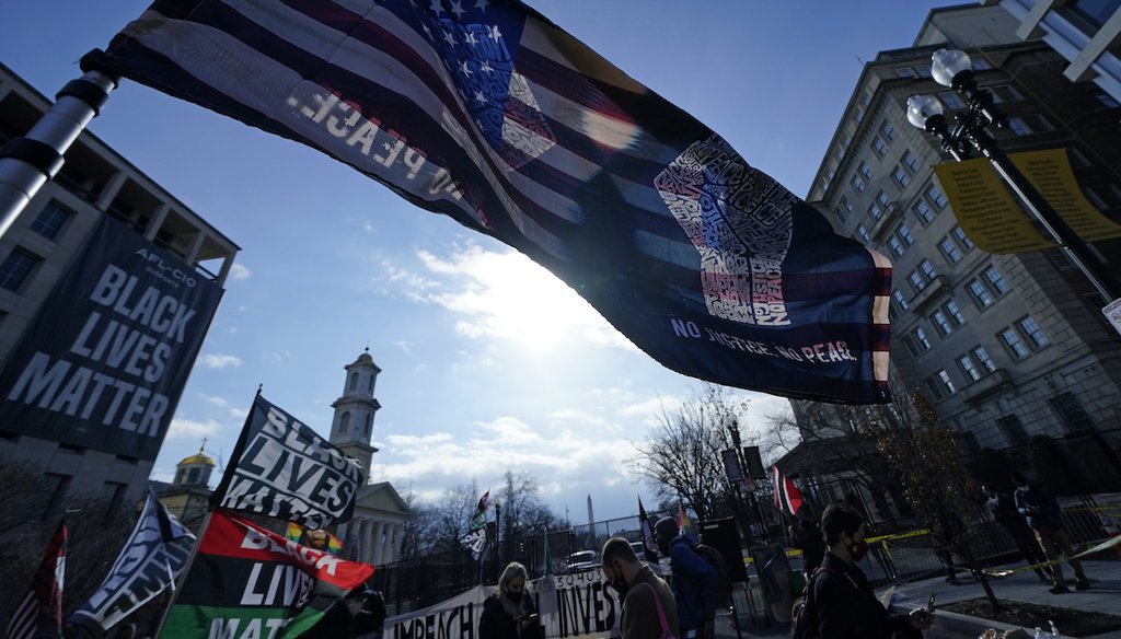 Flags fly in Black Lives Matter Plaza as President Joe Biden is sworn in during 59th Presidential Inauguration, Wednesday, Jan. 20, 2021, in Washington. (AP)