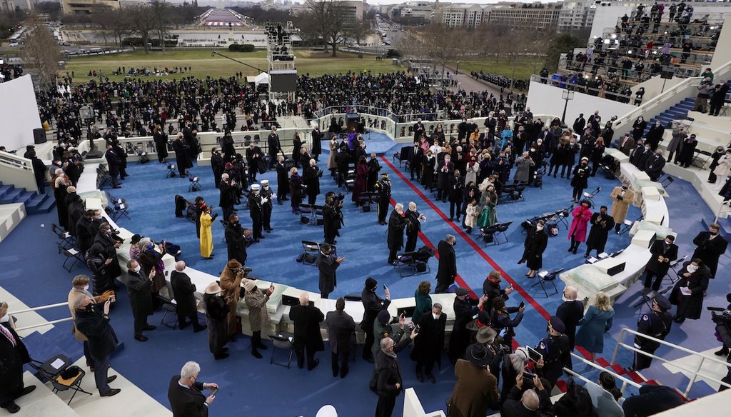 Guests and spectators attend the 59th Presidential Inauguration for President Joe Biden at the U.S. Capitol in Washington, Wednesday, Jan. 20, 2021. (AP)