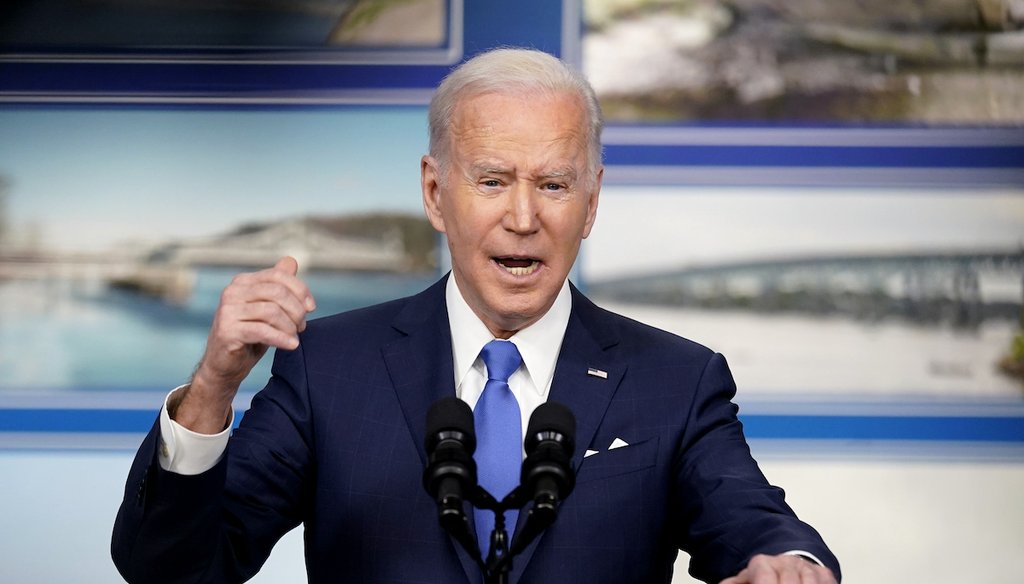 President Joe Biden speaks about the infrastructure law he signed during an event at the White House on Jan. 14, 2022. (AP)