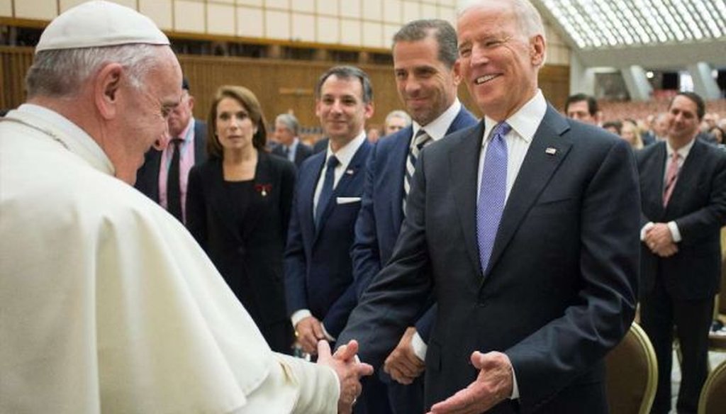 Pope Francis shakes hands with Vice President Joe Biden as he takes part in a congress on the progress of regenerative medicine and its cultural impact at the Vatican on April 29, 2016. (L’Osservatore Romano/Pool photo via AP)
