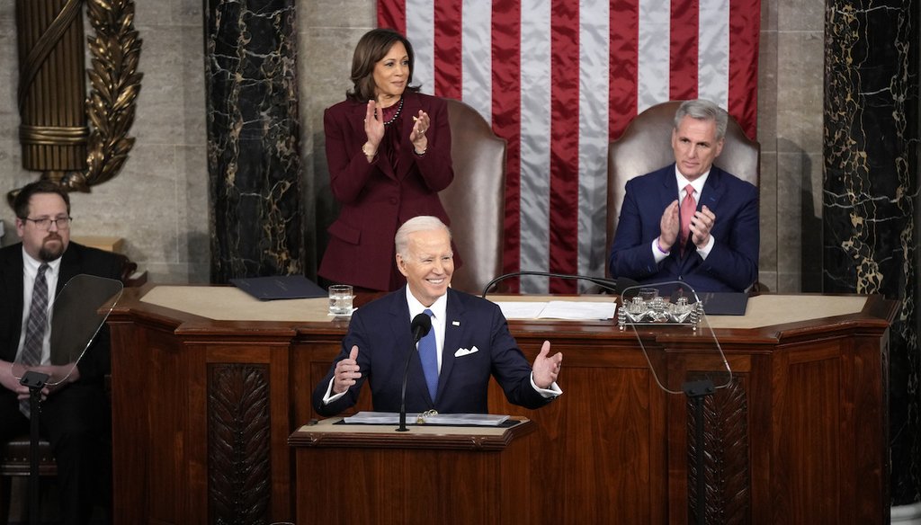 President Joe Biden delivers the State of the Union address to a joint session of Congress at the U.S. Capitol on Feb. 7, 2023, in Washington. (AP)