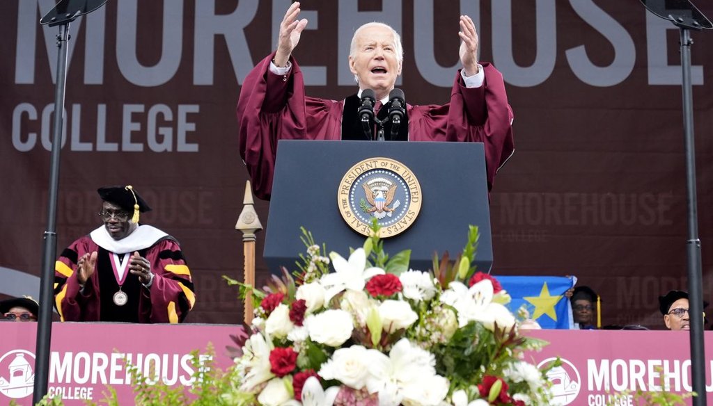 President Joe Biden speaks to graduating students at the Morehouse College commencement on May 19, 2024, in Atlanta. (AP)