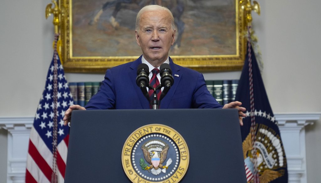 President Joe Biden delivers remarks on the Francis Scott Key bridge collapse in the Roosevelt Room of the White House, Tuesday, March 26, 2024, in Washington. (AP)
