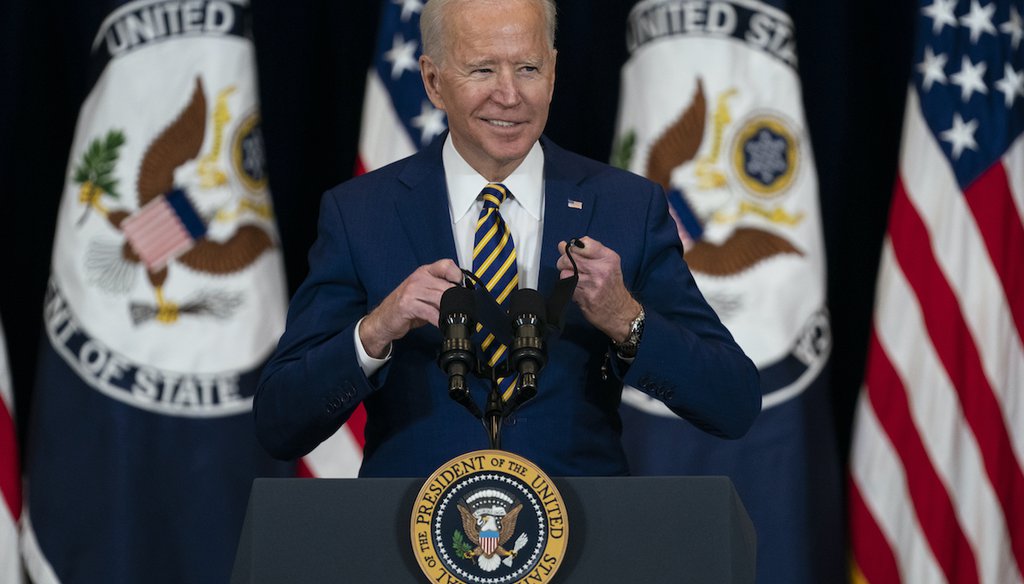 President Joe Biden smiles as he arrives to deliver remarks to State Department staff, Thursday, Feb. 4, 2021, in Washington. (AP)
