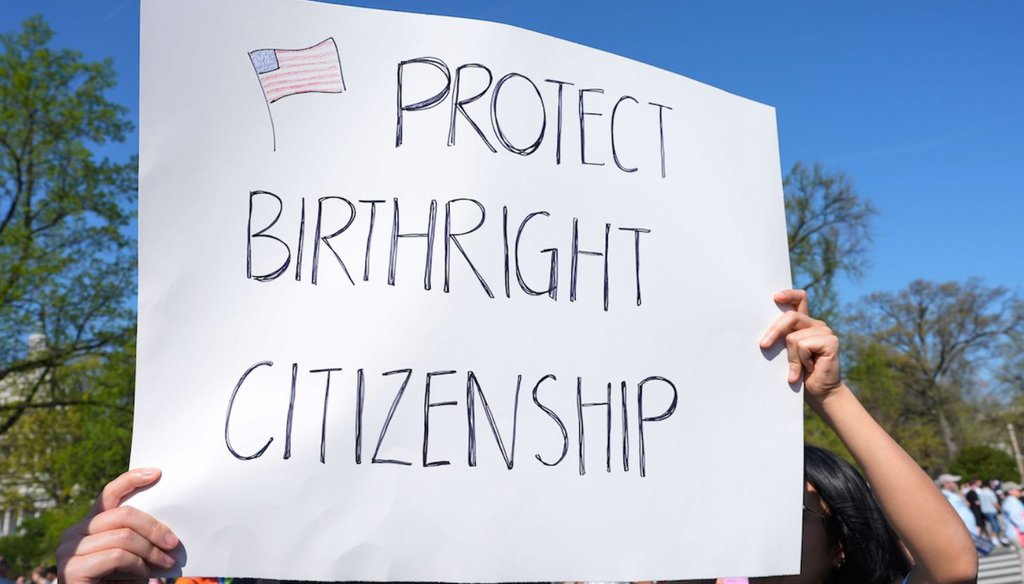 Supporters of birthright citizenship rally outside the Supreme Court on April 1, 2026. (AP)