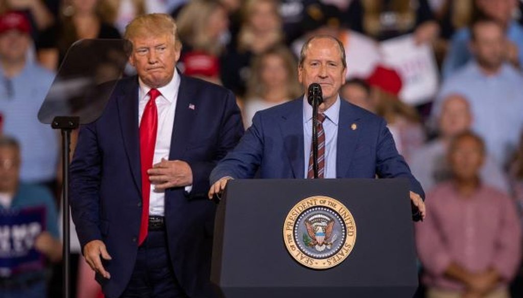 NC Sen. Dan Bishop, who's running for Congress, attacked his opponent Dan McCready during a Trump rally in Greenville, NC.