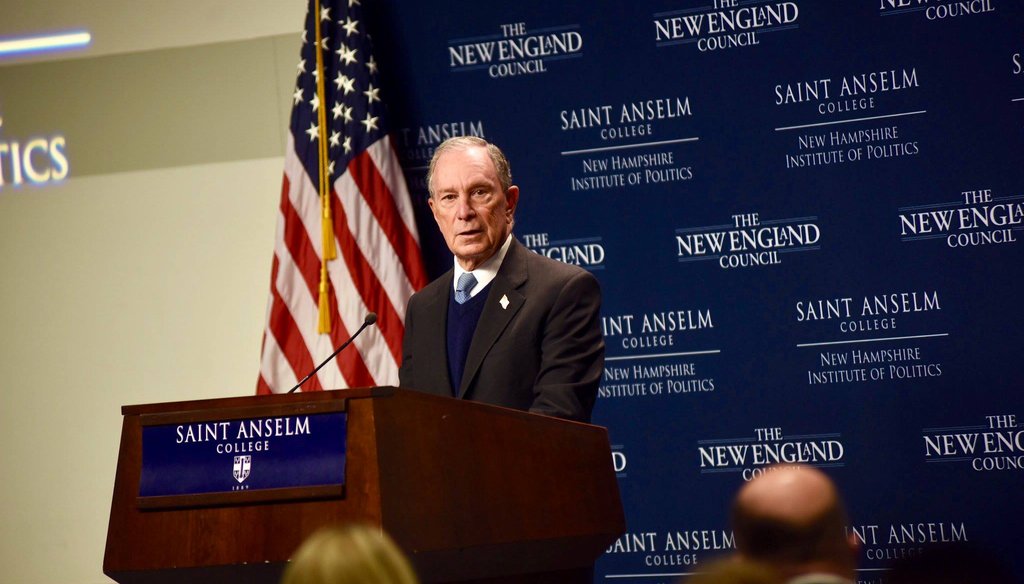 Michael Bloomberg delivered a speech at the New Hampshire Institute of Politics on Jan. 29, 2019. (Courtesy Mike Bloomberg/Facebook)