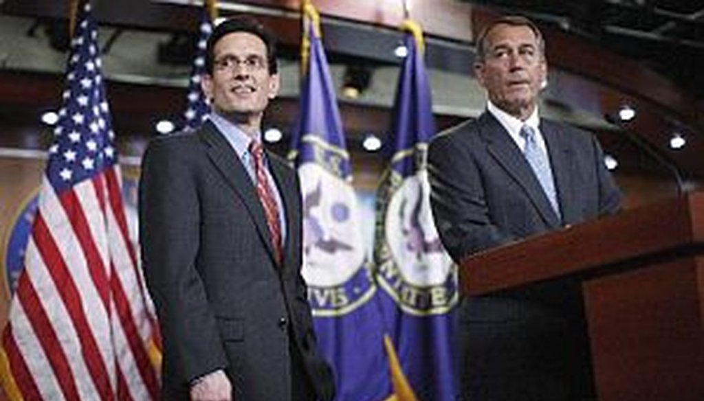 House Majority Leader Eric Cantor, R-Va., and House Speaker John Boehner of Ohio speak at a news conference, on Jan. 6, 2011, to discuss repeal of the health care law.