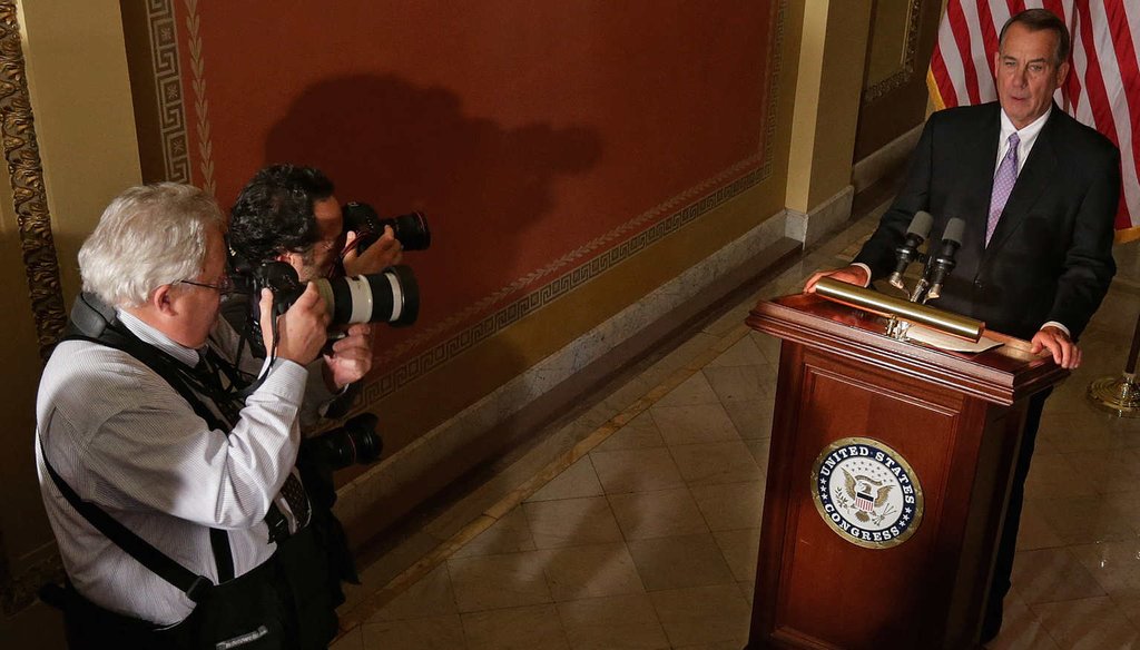 Speaker of the House John Boehner talks with reporters after President Barack Obama announced he would stop deportations of some undocumented immigrants. (Getty Images)
