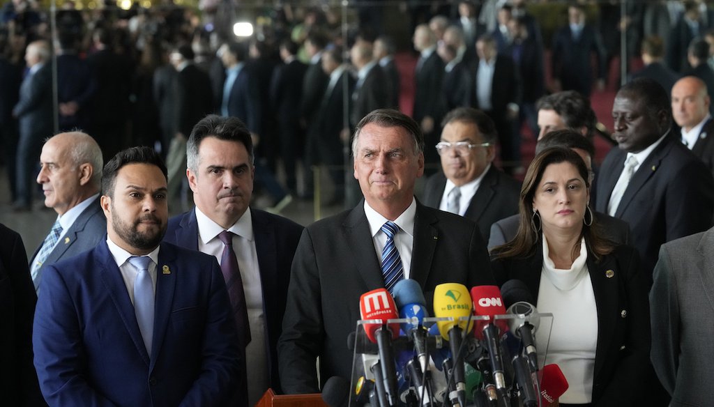 Brazilian President Jair Bolsonaro speaks from his official residence of Alvorada Palace in Brasilia, Brazil, Tuesday, Nov. 1, 2022, the leader's first public comments since losing the Oct. 30 presidential runoff. (AP photo)