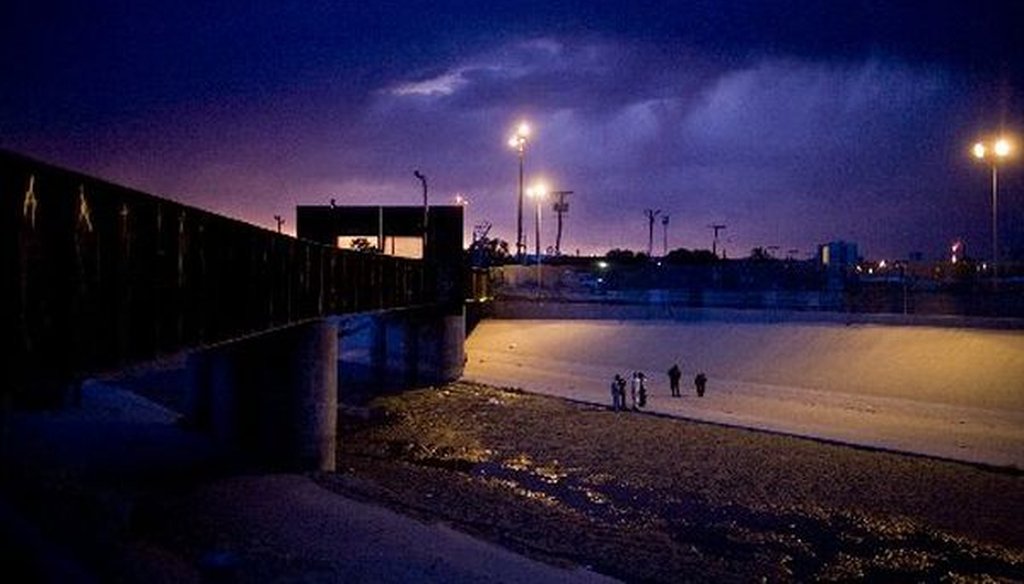 The border crossing between El Paso, Texas, and Ciudad Juarez, Mexico, at dusk.
