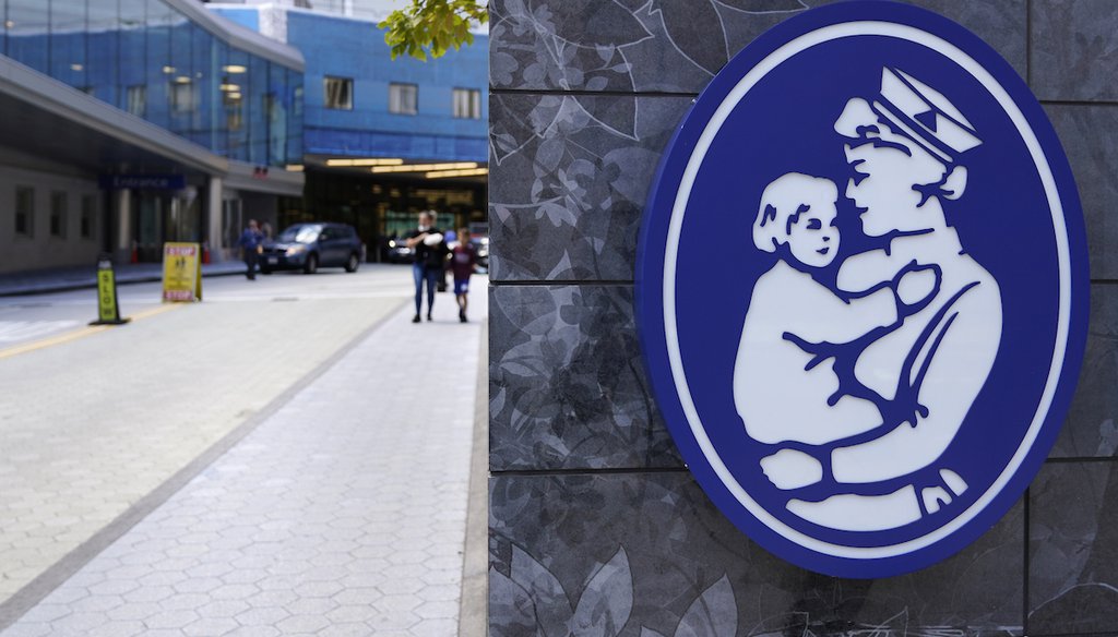 The logo of the Boston's Children's Hospital hangs on a wall outside of the building, Aug. 18, 2022. (AP)