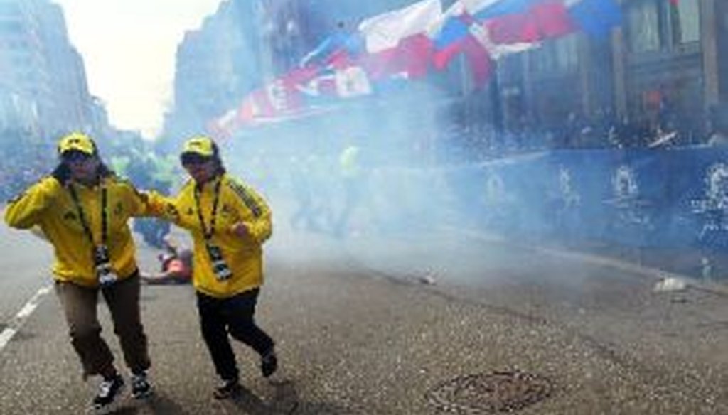 The immediate aftermath of a bombing at the finish line of the Boston Marathon on April 15, 2013. Authorities believe Dzokhar Tsarnaev and his late brother Tamerlan carried out the attack, which killed three and injured scores more.