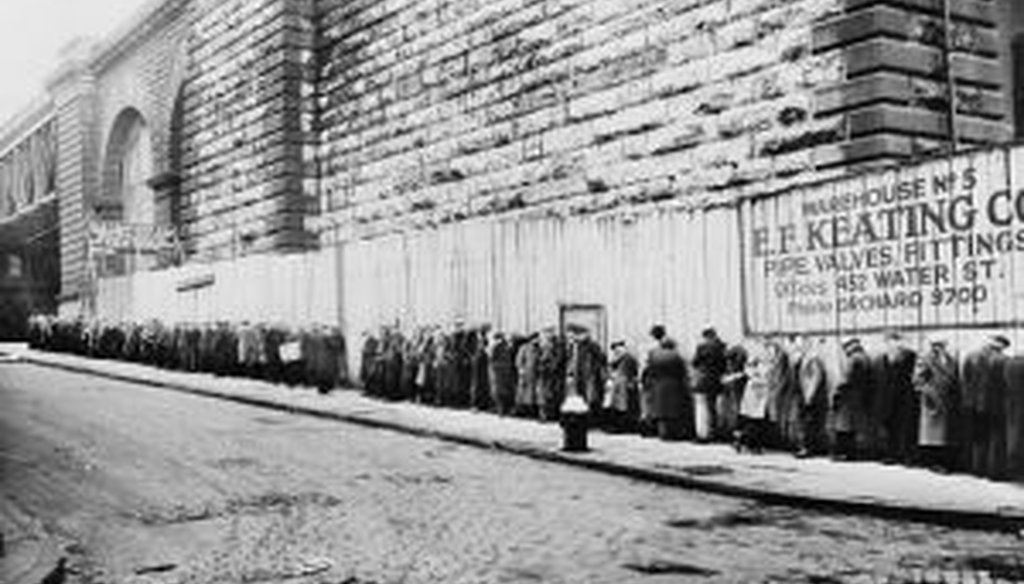 A 1930s-era bread line in New York City. (Library of Congress photo)