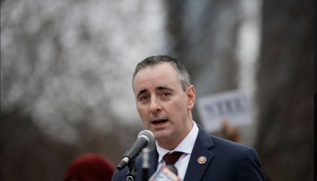 Rep. Brian Fitzpatrick, R-Pa., speaks during a demonstration against the partial government shutdown on Independence Mall in Philadelphia, Tuesday, Jan. 8, 2019. (AP Photo/Matt Rourke)