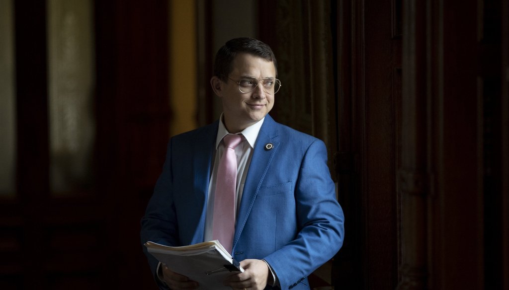 State Rep. Briscoe Cain, R - Deer Park, waits on the House floor for the start of the debate of Senate Bill 7, known as the Election Integrity Protection Act, at the Capitol on Sunday May 30, 2021, in Austin, Texas. (Jay Janner/Austin American-Statesman)