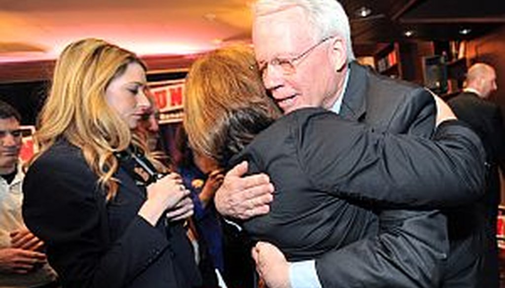 Rep. Paul Broun, R-Ga., gets a hug from a supporter after he made a formal announcement to run to fill Saxby Chambliss' seat in the U.S. Senate on Wednesday, Feb. 6, 2013. Broun says he was the first member of congress to call President Obama a socialist.