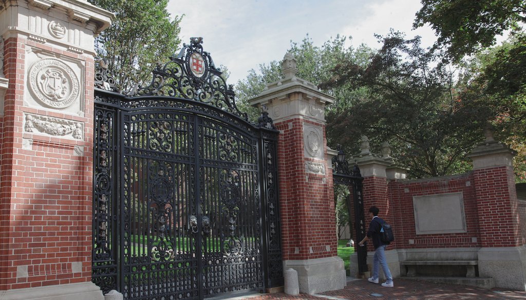 A student walks at a gate to Brown University, Monday, Sept. 29, 2025, in Providence, R.I. (AP)