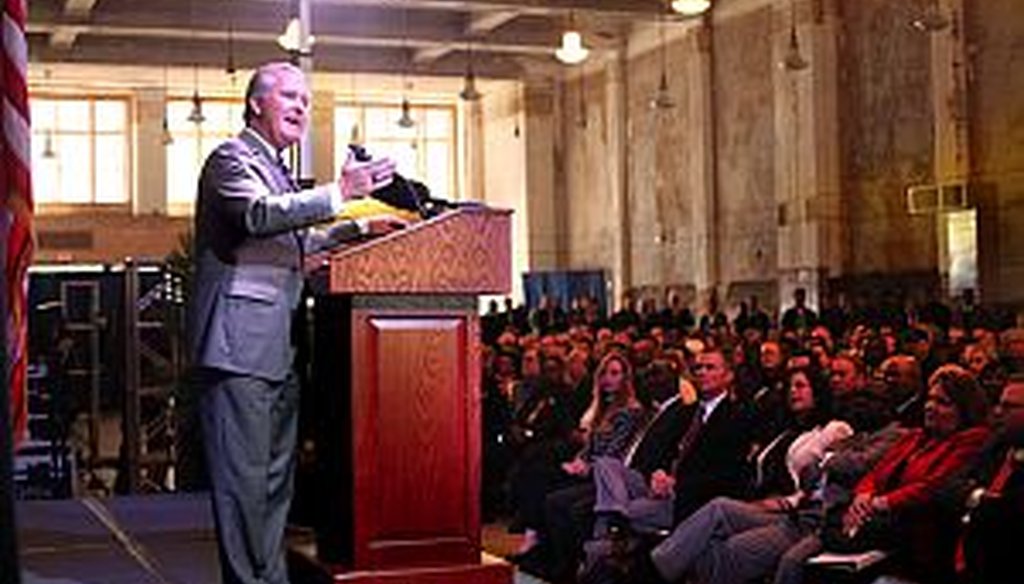Tampa Mayor Bob Buckhorn gives the State of the City address on March 26, 2013, inside the historic Kress building. (Times photo)