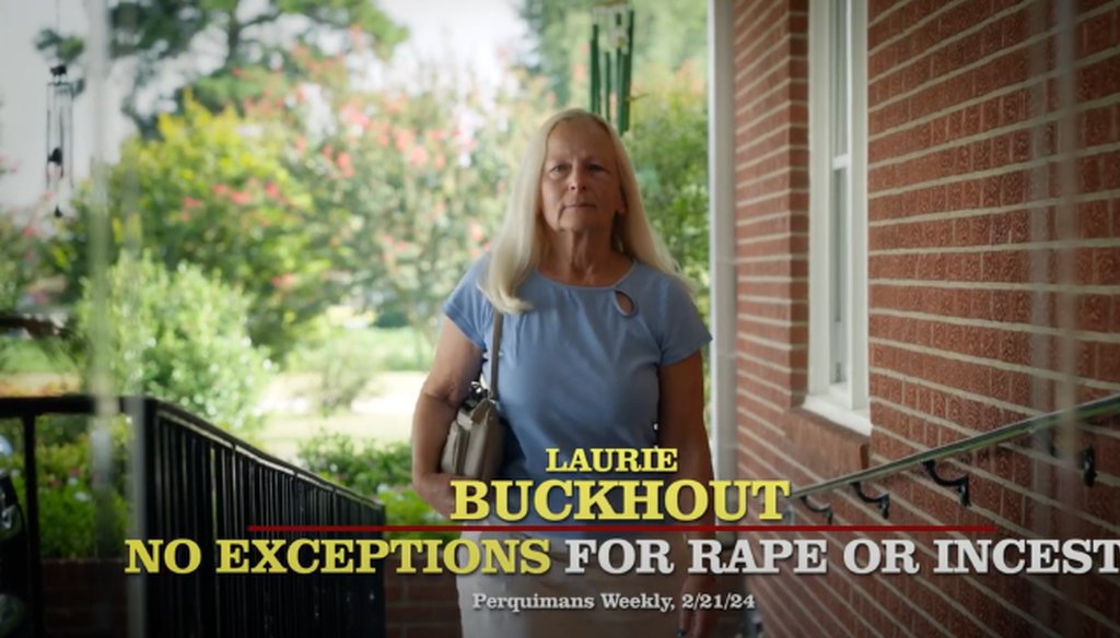 Screenshot of House Majority PAC attack ad against Laurie Buckhout, Republican candidate for North Carolina's 1st Congressional District.