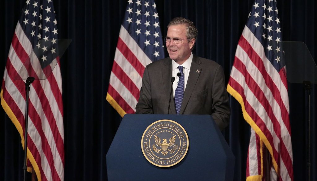 Republican presidential candidate Jeb Bush speaks at the Ronald Reagan Presidential Library in Simi Valley, Calif., on Aug. 11, 2015. (Getty Images)
