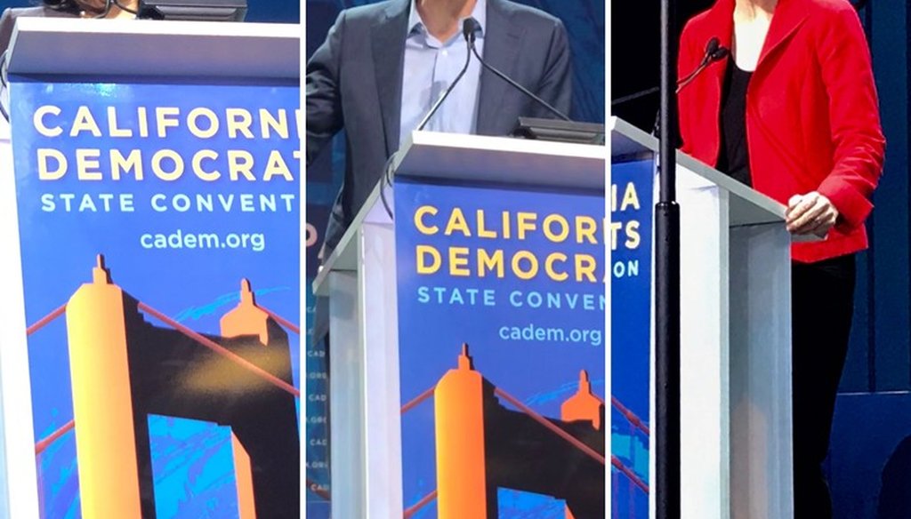 A few of the presidential candidates speaking at the 2019 California Democratic Convention in San Francisco / Photo graphic by Capital Public Radio