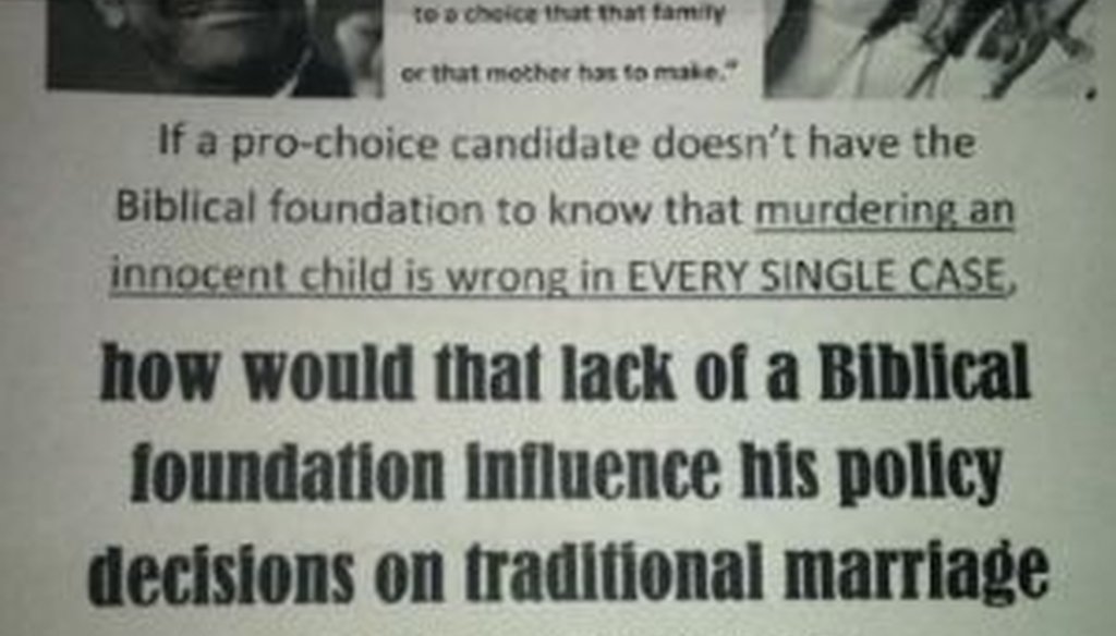 This flier attacked Republican presidential candidate Herman Cain for his stance on abortion.