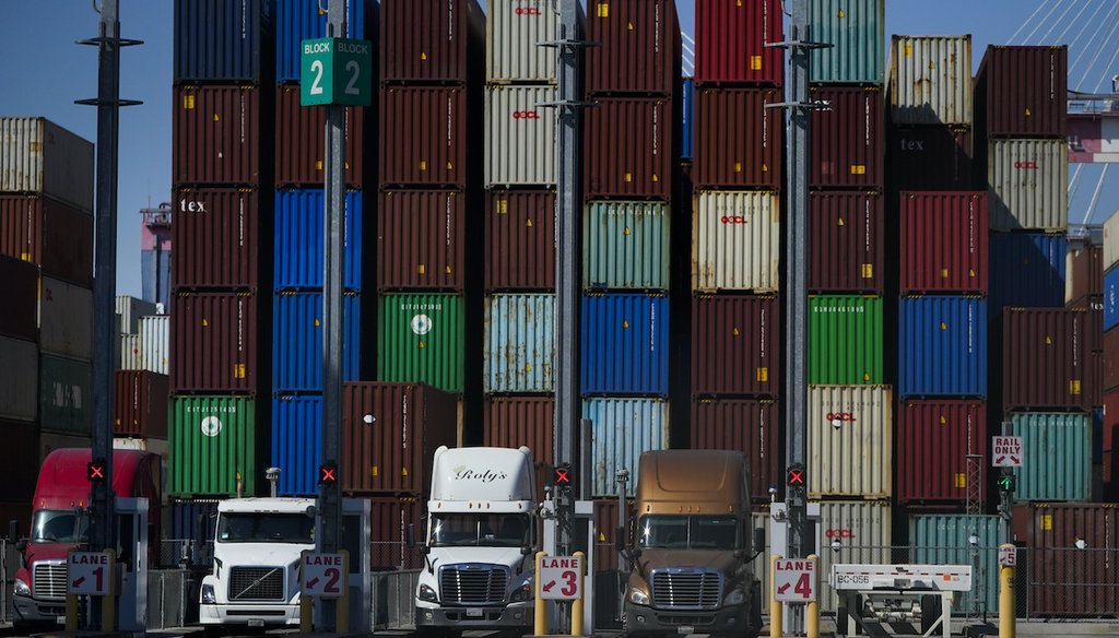 Containers are stacked at the Port of Long Beach in Long Beach in Calif., Friday, Oct. 1, 2021. (AP)