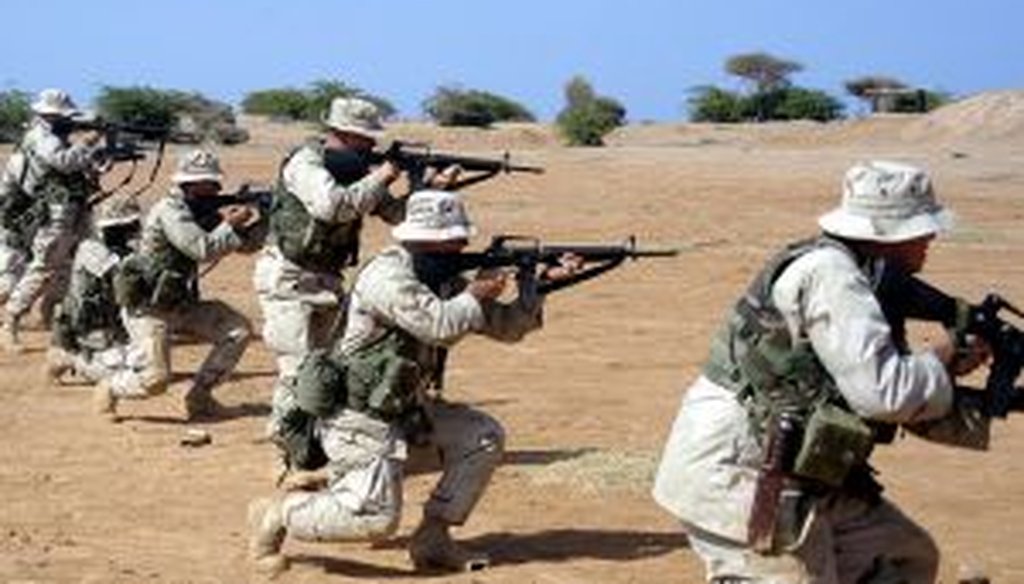 Marines train with M16-A2 rifles in March 2003 at Camp Lemonnier. (Wikimedia commons)