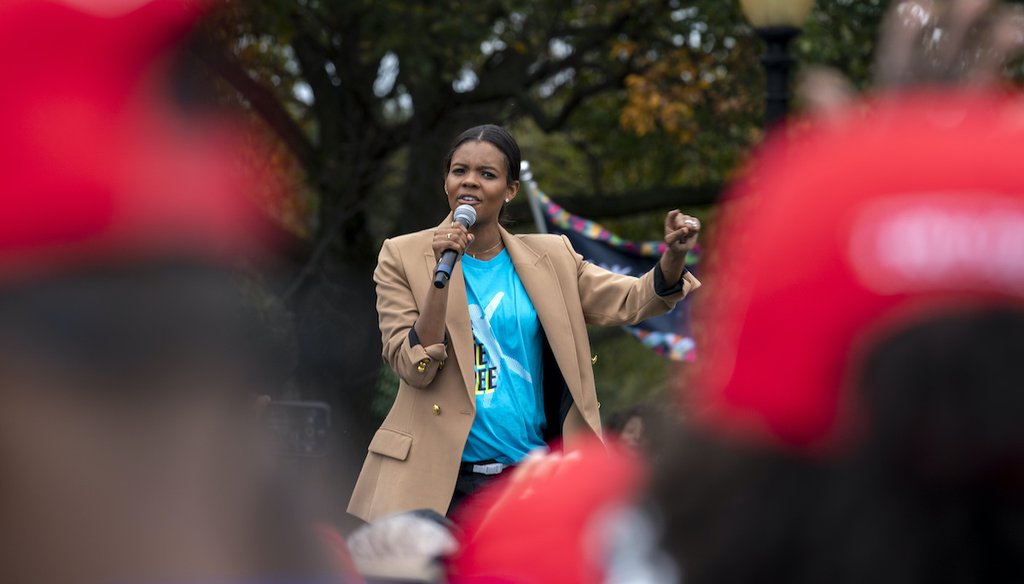 Conservative commentator and political activist Candace Owens speaks during a rally at The Ellipse outside of the White House, Oct. 20, 2020 (AP)
