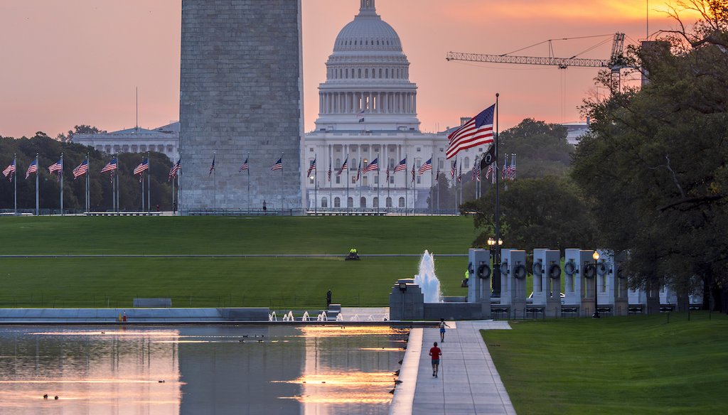 The Capitol and Washington Monument on the National Mall are seen in the distance in Washington, Sept. 23, 2025. (AP)