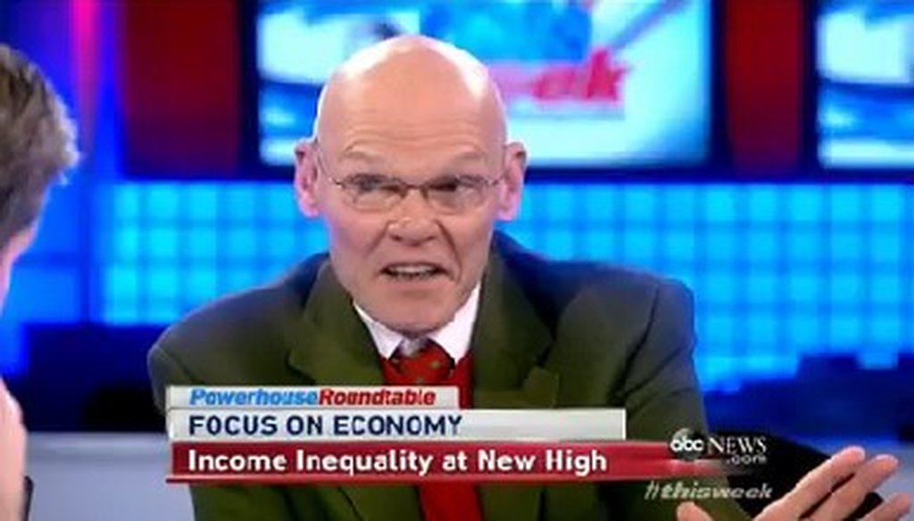 Democratic pundit James Carville appeared on the Sunday, Dec. 8, 2013, episode of ABC's "This Week."