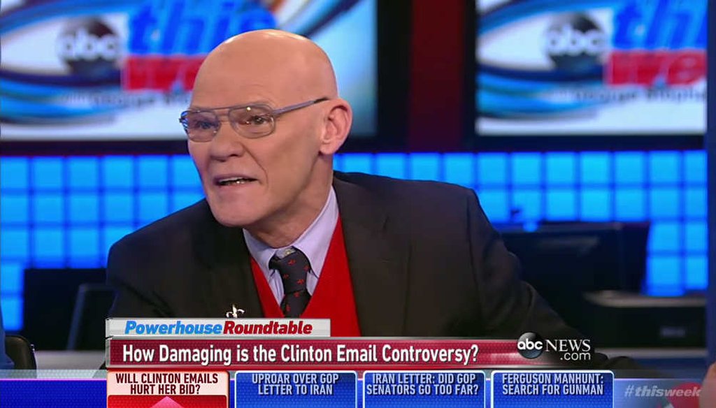 Democratic analyst James Carville accused former Florida Governor Jeb Bush of revealing 10 percent of his emails.