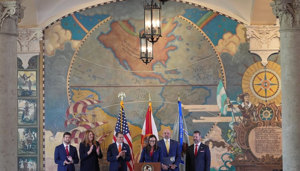 Sen. Ashley Moody, R-Fla., speaks, after federal prosecutors announced charges against former Cuban President Raul Castro in the 1996 downing of civilian planes operated by Miami-based exiles, May 20, 2026, in Miami. (AP)