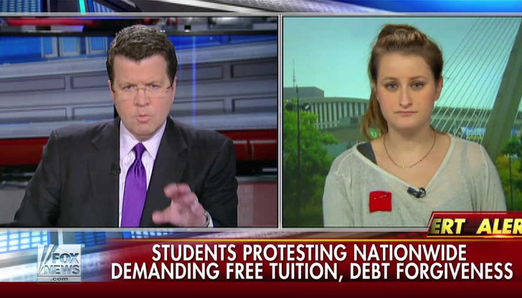 Fox News host Neil Cavuto challenges student debt organizer Keely Mullen on how to pay for free public school tuition. (Screengrab)